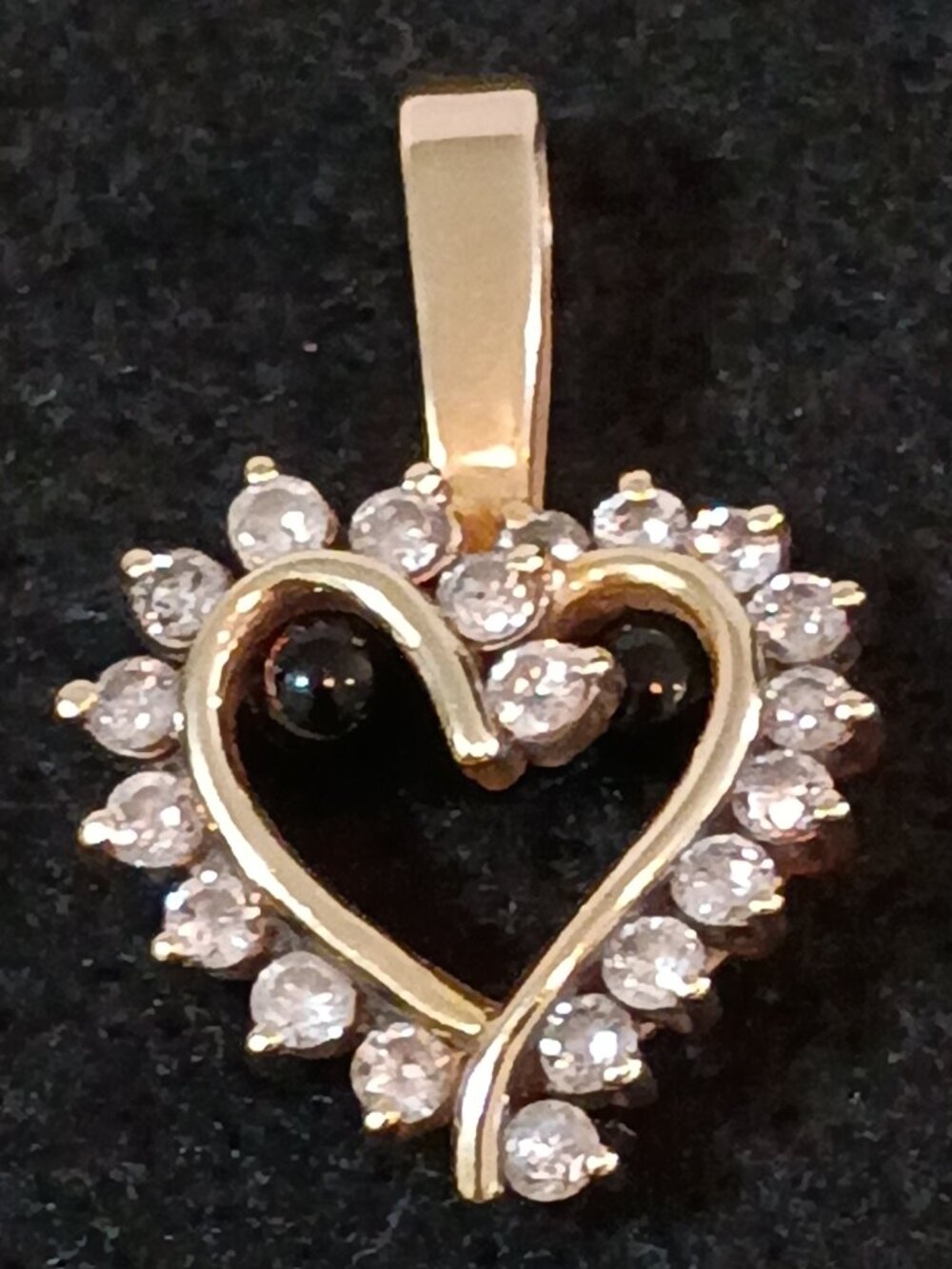 14K Yellow Gold Open Heart Halo Diamond Pendant Charm Signed AJ Vintage 0.8"